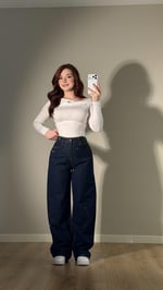 Kemer Yoğun Taşlı Wide-Leg Pantolon Lacivert