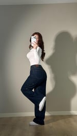 Kemer Yoğun Taşlı Wide-Leg Pantolon Lacivert