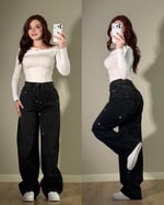 Kemer Yoğun Taşlı Wide-Leg Pantolon Siyah