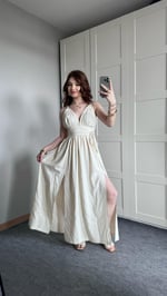 Keten Yırtmaçlı Elbise