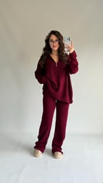 Khloe Fermuarlı Kazak Triko Takım Bordo