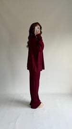 Khloe Fermuarlı Kazak Triko Takım Bordo