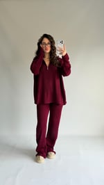 Khloe Fermuarlı Kazak Triko Takım Bordo