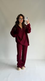 Khloe Fermuarlı Kazak Triko Takım Bordo