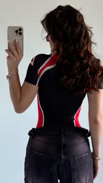 Kısa Kol Baskı Bodysuit B Kırmızı