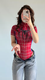 Kısa Kol Baskı Bodysuit Spider Kırmızı