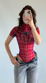 Kısa Kol Baskı Bodysuit Spider Kırmızı
