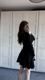 Kore Style Bel Oturmalı Siyah Mini Elbise