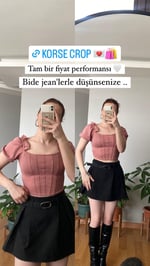 Korse Detaylı Lastik Kol Gül Kurusu Crop 
