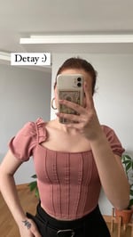 Korse Detaylı Lastik Kol Gül Kurusu Crop 