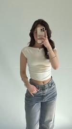 Külah Kol Yan Büzgülü Crop Beyaz