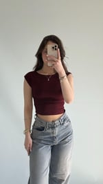 Külah Kol Yan Büzgülü Crop Bordo