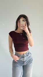 Külah Kol Yan Büzgülü Crop Bordo