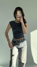 Külah Kol Yan Büzgülü Crop İndigo