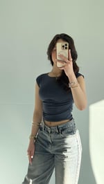 Külah Kol Yan Büzgülü Crop İndigo