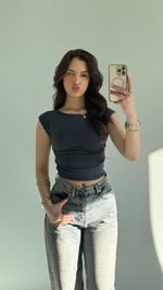 Külah Kol Yan Büzgülü Crop İndigo