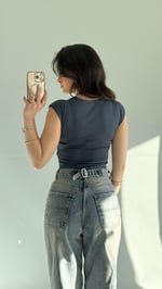Külah Kol Yan Büzgülü Crop İndigo