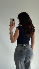 Külah Kol Yan Büzgülü Crop Lacivert
