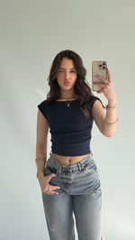 Külah Kol Yan Büzgülü Crop Lacivert