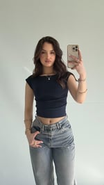 Külah Kol Yan Büzgülü Crop Lacivert