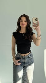 Külah Kol Yan Büzgülü Crop Siyah