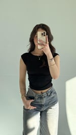Külah Kol Yan Büzgülü Crop Siyah