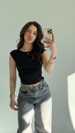 Külah Kol Yan Büzgülü Crop Siyah