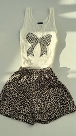 Kurdele Şort Takım Leopar