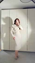 Lady Buklet Ceket Kalem Etek Takım Beyaz