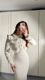 Lady Buklet Ceket Kalem Etek Takım Beyaz