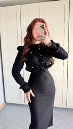 Lady Buklet Ceket Kalem Etek Takım Siyah