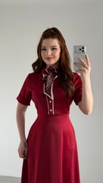 Lady Saten Fularlı Elbise Bordo