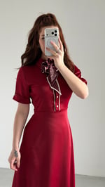 Lady Saten Fularlı Elbise Bordo