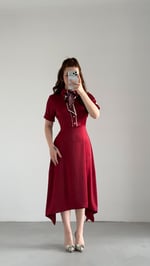 Lady Saten Fularlı Elbise Bordo