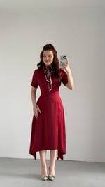 Lady Saten Fularlı Elbise Bordo