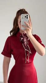 Lady Saten Fularlı Elbise Bordo