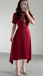 Lady Saten Fularlı Elbise Bordo