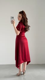Lady Saten Fularlı Elbise Bordo