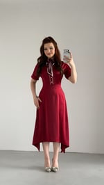 Lady Saten Fularlı Elbise Bordo