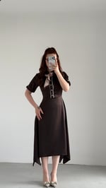 Lady Saten Fularlı Elbise Kahverengi 