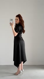 Lady Saten Fularlı Elbise Siyah