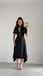 Lady Saten Fularlı Elbise Siyah