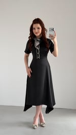 Lady Saten Fularlı Elbise Siyah