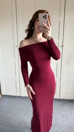 Leila Madonna Yaka Uzun Elbise Bordo