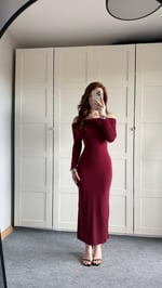 Leila Madonna Yaka Uzun Elbise Bordo