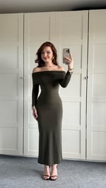 Leila Madonna Yaka Uzun Elbise Haki Yeşil