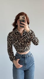 leopar Bürümcük Crop Gömlek