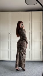 Leopar Maxi Uzun Elbise