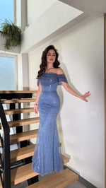 Leyna Madonna Boncuklu Abiye İndigo