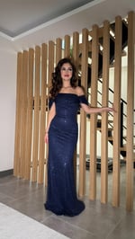 Leyna Madonna Boncuklu Abiye Lacivert